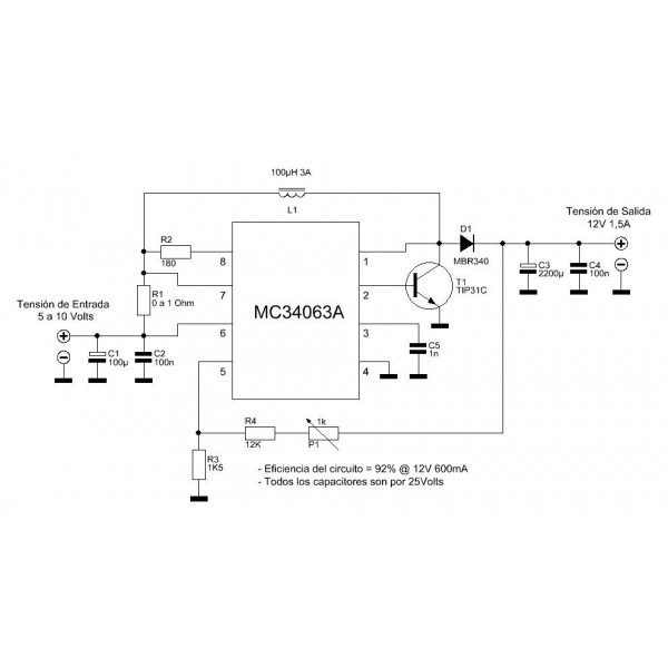 MC34063 Regulador de voltaje/reductor.