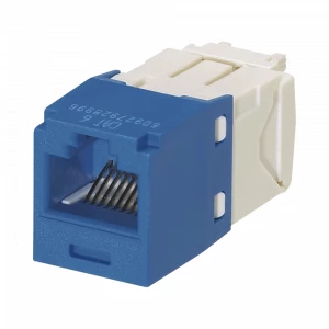 Conector jack RJ45 estilo TG, mini-Com, categoría 6, de 8 posiciones y 8 cables, color azul.