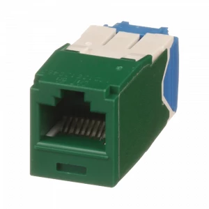 Conector jack RJ45 estilo TG, mini-Com, categoría 6A, de 8 posiciones y 8 cables, color verde.