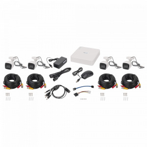 (Micrófono integrado) Kit turboHD 1080pLite / DVR 4 canales / Audio por Coaxitron / 4 Cámaras Bala de Policarbonato con micrófono Integrado.
