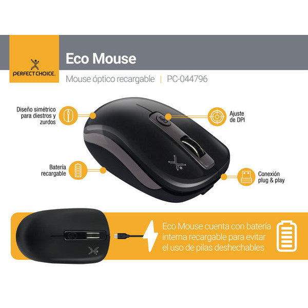 Mouse recargable inalámbrico negro /600 DPI / PERFECT CHOICE.