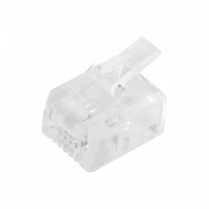 Plug modular tipo RJ11 de 4 contactos chapadode oro a 50 micras.