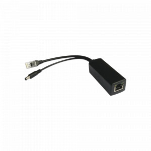 Cable divisor PoE pasivo de 48-55 Vcc @ 12 Vcc, 2 A. Aplicaciones como adaptar micrófonos en cámaras IP.