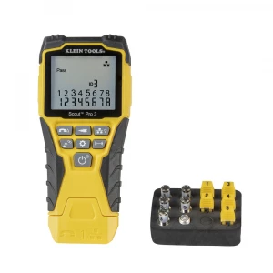 Kit probador de cables de voz (RJ11/12), de datos (RJ45) y de video (coaxial con conector F), comprobador SCOUT™ PRO 3, transmisores remotos, adaptador y batería.
