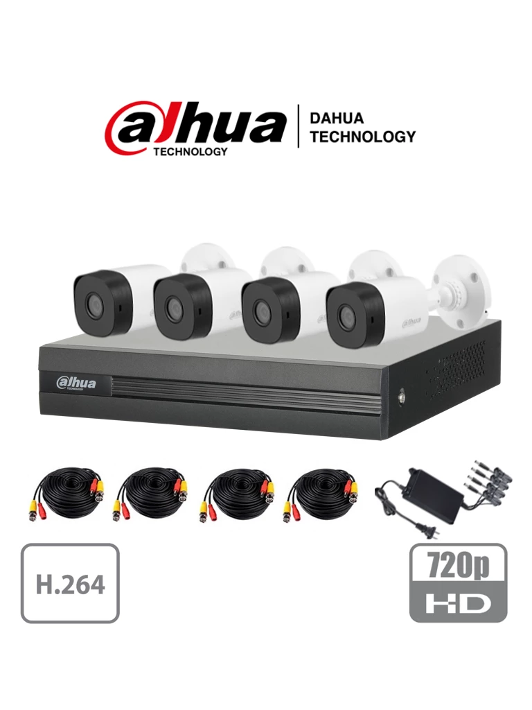 Kit DVR DAHUA 4 canales 1 mega pixel/4camaras/1 Chip adicional.