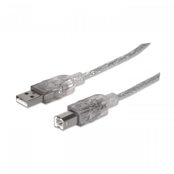 Cable USB 2.0 MANHATTAN A-B de 1.8m plata.