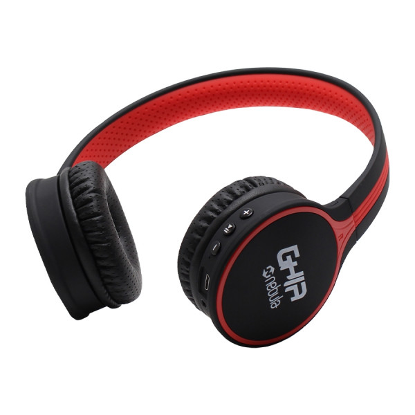 Audífonos diadema bluetooth GHIA N1 HiFi sound negro / rojo.